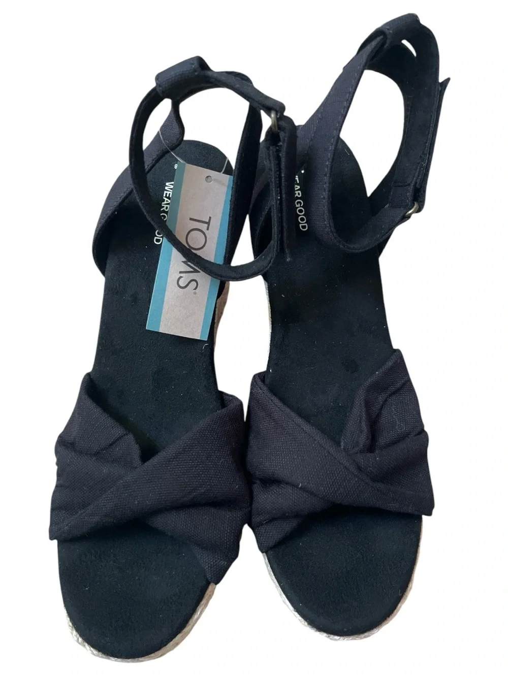 TOMS Marisela Black Slubby Woven Espadrille Wedge Sandals NWT Size 8